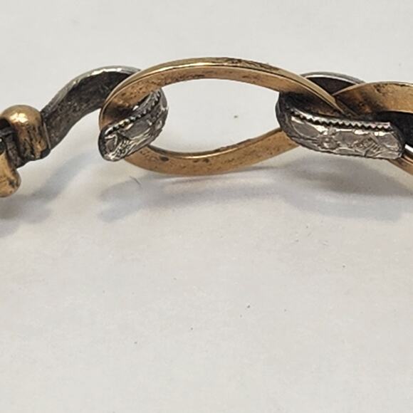 Two Tone Twisted Metal Bracelet Hook and Loop Closure Silver Gold Tone Unisex - Picture 3 of 5